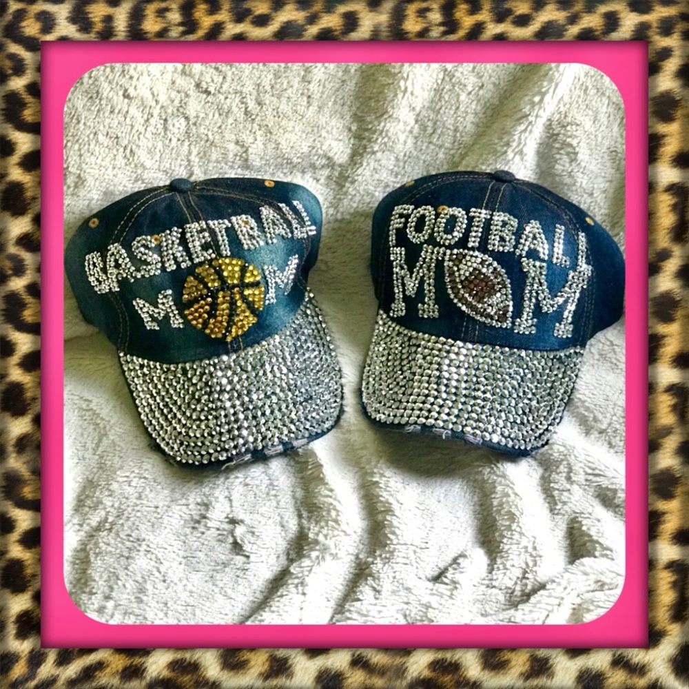 👑✅PRICE FIRM✅ Beautiful Basketball and Football Mom Rhinestone Caps. Brand New!